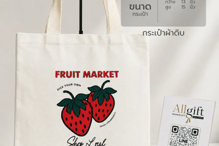 กระเป๋าผ้าดิบสั่งทำ พร้อมสกรีนโลโก้ กระเป๋าผ้าพรีเมี่ยม สำหรับองค์กร